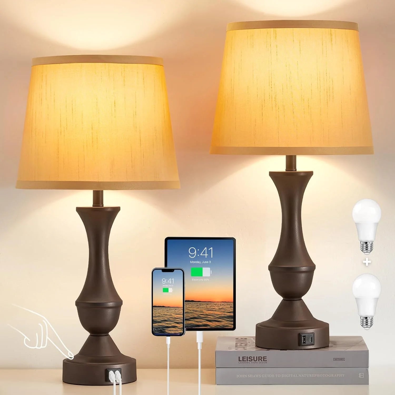 Special Luvkczc Table Lamp Set of 2, 19 Farmhouse Vintage Bedside Lamps for Living Room & Bedroom - Image 2