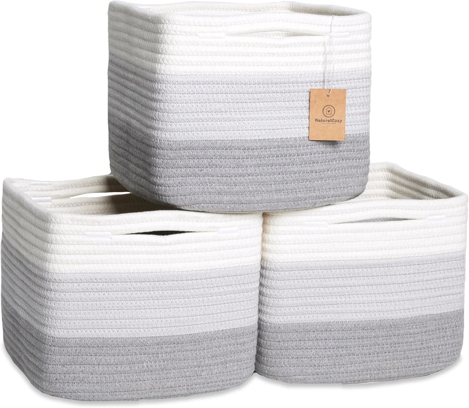 Special NaturalCozy Storage Cubes 9”x9”x7”Cotton Rope Woven Baskets for Organizing 3-Pack, 9 Inch Cube Storage Bin, Small - Image 2
