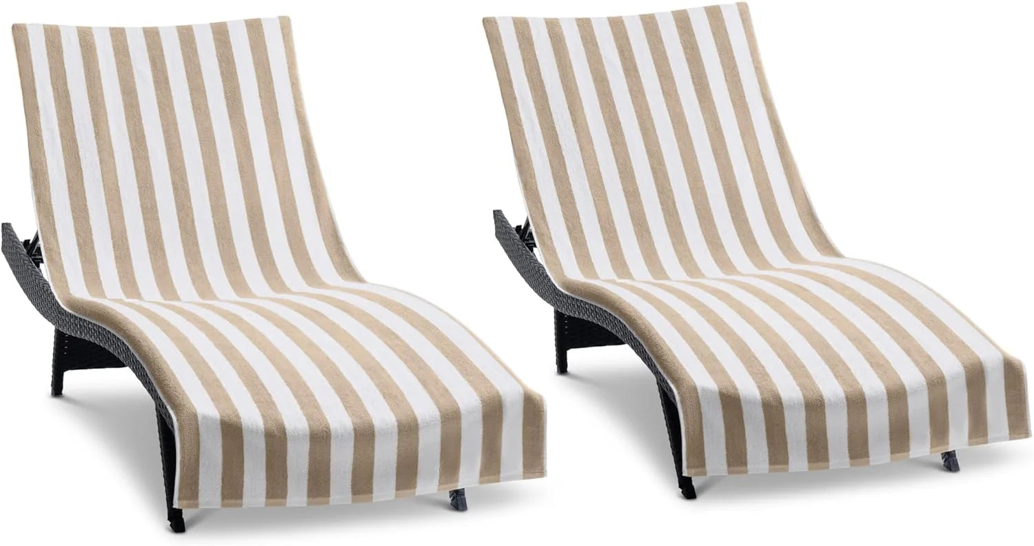 Special California Chaise Lounge Cover Towel with Pocket – Pack of 2 – Striped 100% Cotton Cabana Cover for Beach Pool – For Home Projects - Image 2