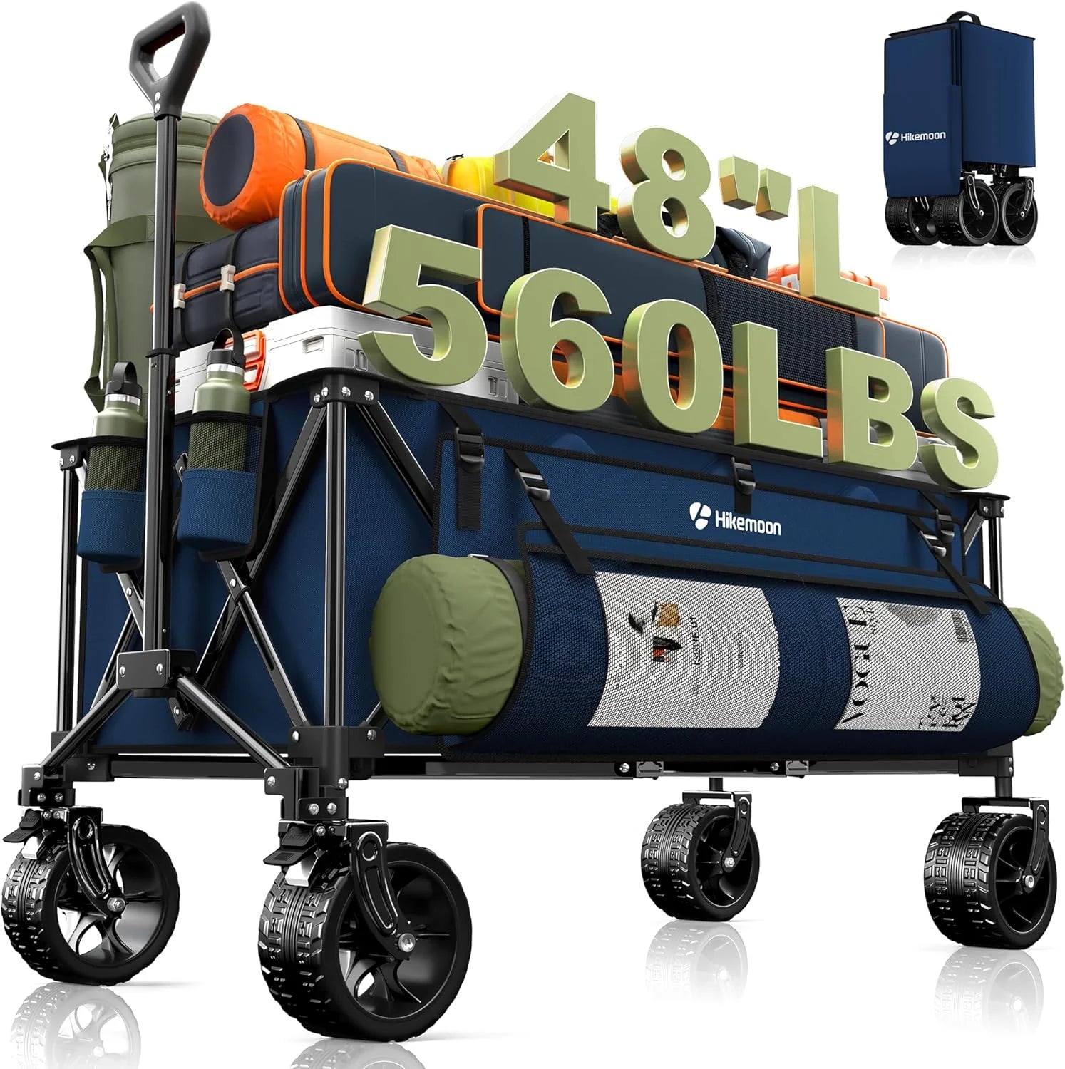 Special HIKEMOON 48″ Extra Large Collapsible Wagon with Big Wheels, 300L Black, 560LBS Heavy Duty - Image 10
