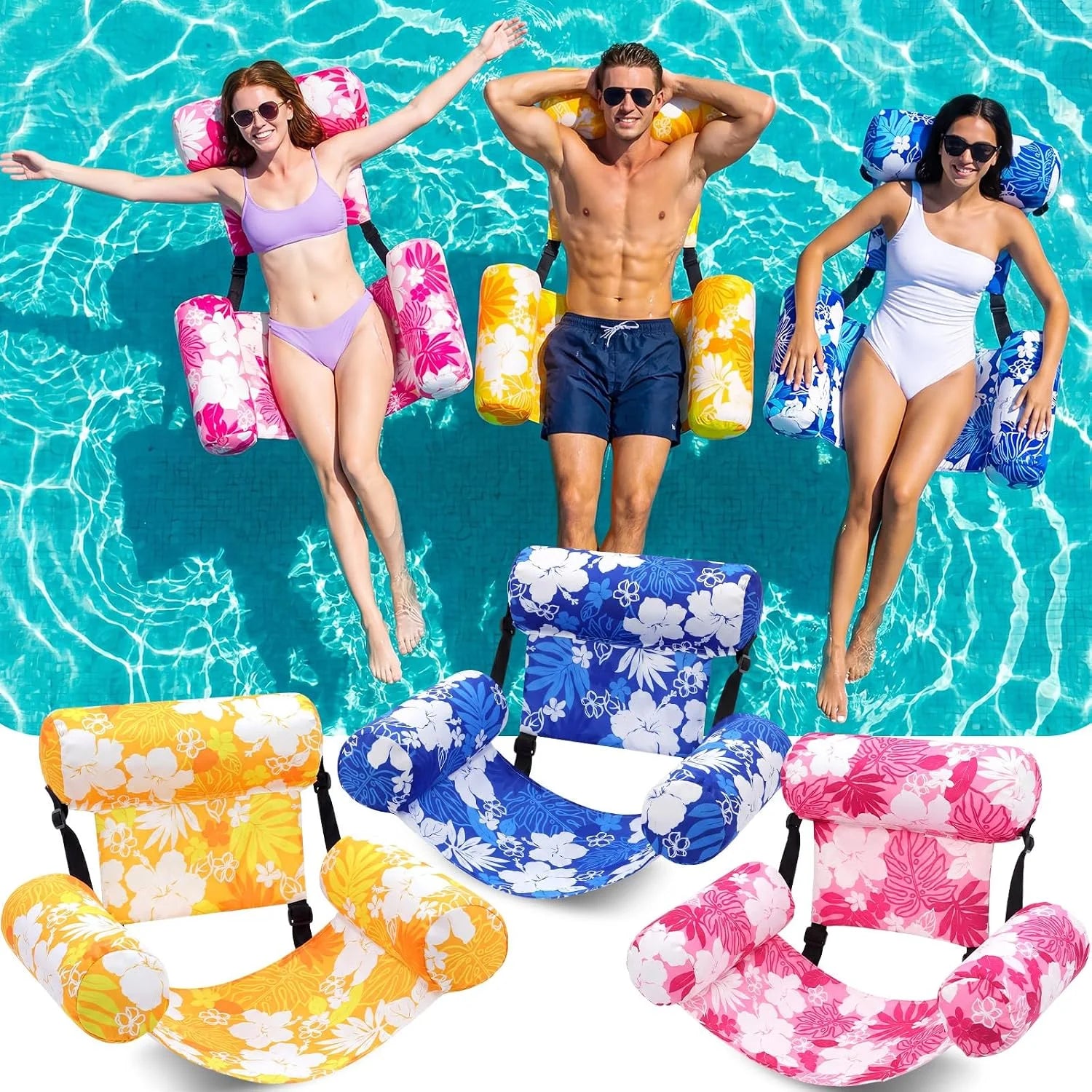 Special 3 Pack Inflatable Pool Floats Chairs Adult Floating Lounge Chair Adjustable Hammock Water Floating Chair - Image 7