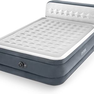 Special INTEX Queen Size Air Mattress, 18in Height Airbed with Headboard, Built-in Pump