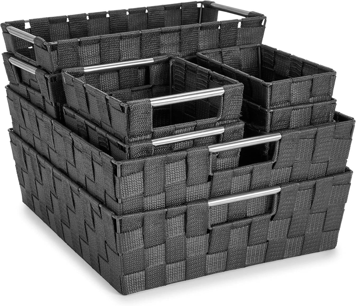 Special Set of 3 Large Woven Storage Baskets, Mesh Hand-Woven Organizing Baskets, Fabric Storage Bins for Linen