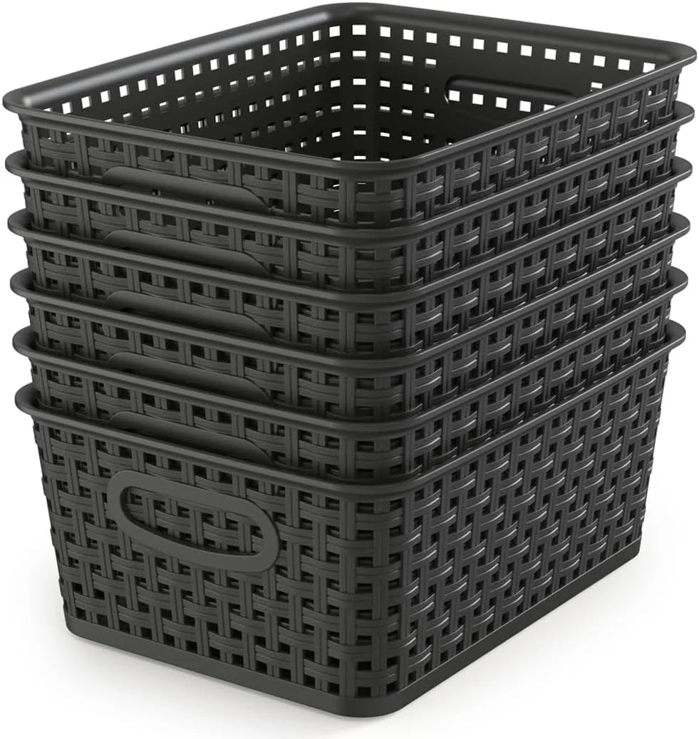 Special Woven Plastic Storage Baskets, 6 Pack White Weave Bins Organizer, 10.1 x 7.55 x 4.1 - Image 3