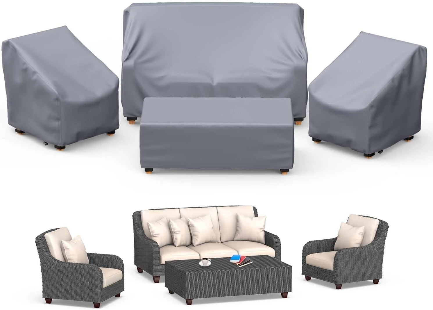 Special Mrrihand Patio Furniture Covers, 4 Piece Outdoor Furniture Cover Waterproof includ Ourdoor Sofa Cover, 2 Chair Covers - Image 2