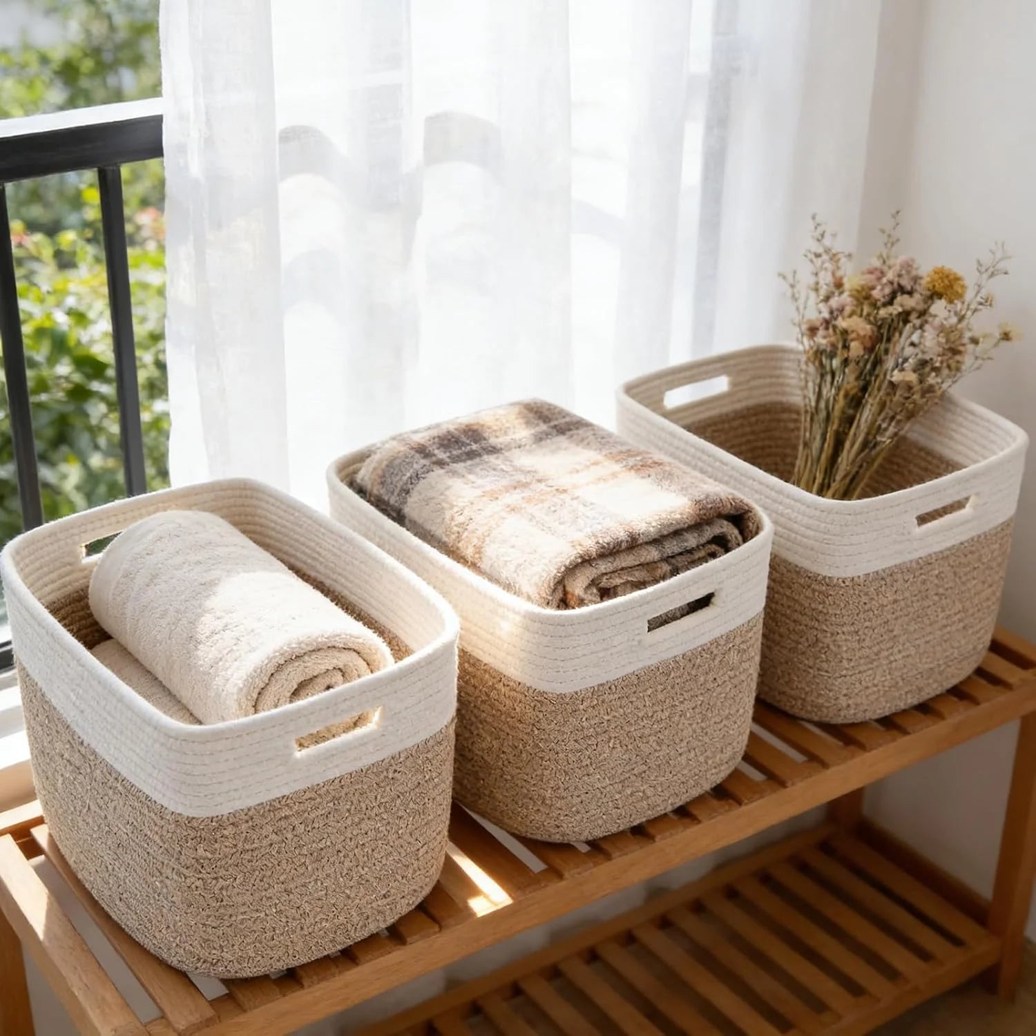 Special 3 Pack Woven Baskets,Storage Baskets for Shelves with Handles, 13.5×11×9.5,Closet Baskets,Gift Basket,Nursery - Image 6