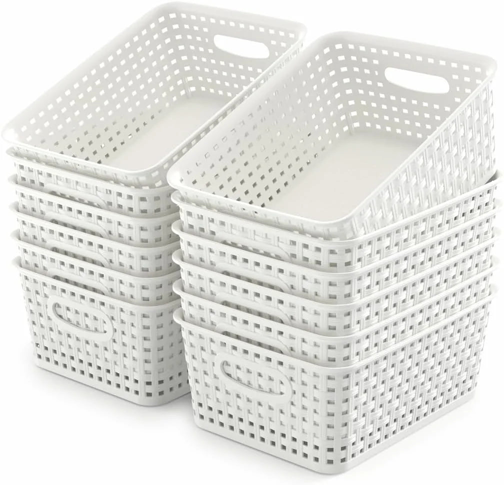 Special Woven Plastic Storage Baskets, 6 Pack White Weave Bins Organizer, 10.1 x 7.55 x 4.1 - Image 12