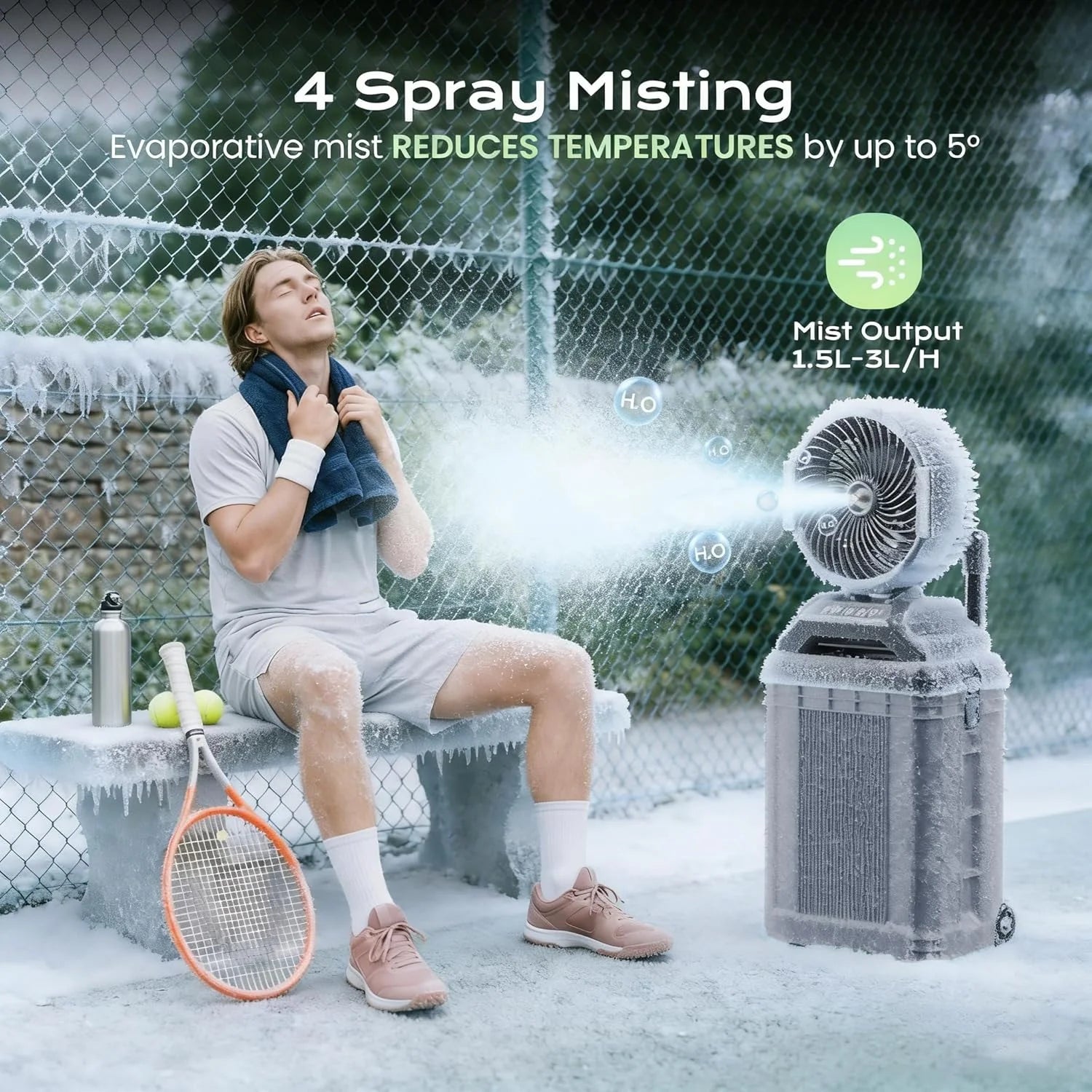 Special 4 Gal Large Misting Bucket Fan Portable, 40000mAh Rechargeable Mister Fan with Retractable Handle - Image 2