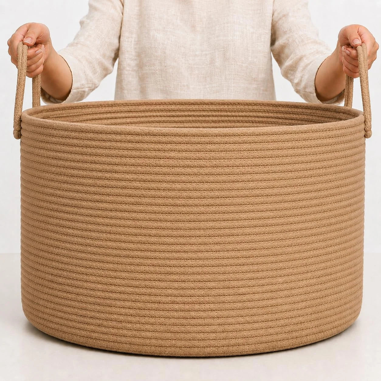 Special OrganiHaus Round Toy Basket & Blanket Basket, Cotton Rope 20×13, Full Honey, Round Cotton Rope Basket, 20×13 - Image 10