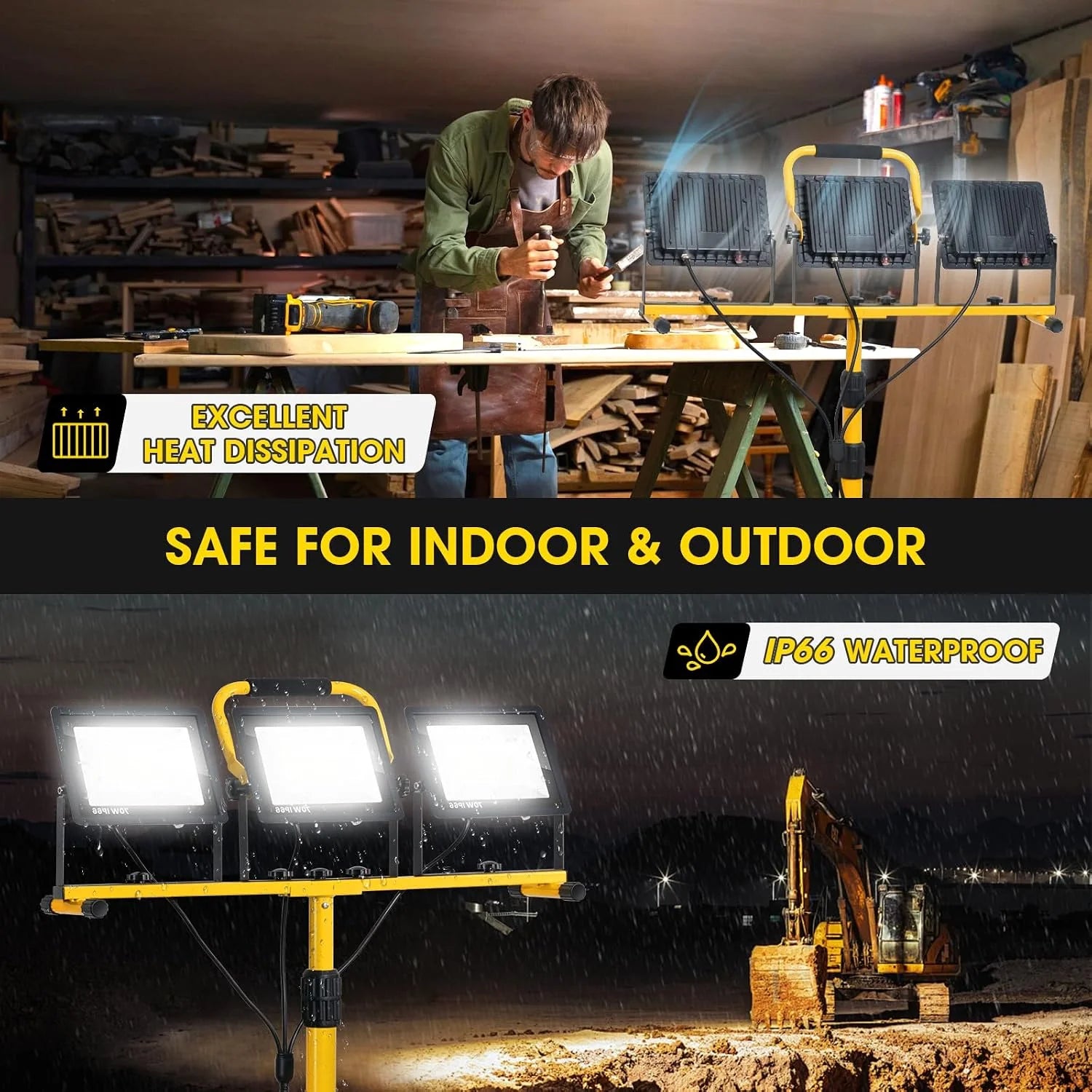 Special 21000Lumen LED Work Lights with Stand, 3 Head Portable Work Light with 16FT Cord, IP66 Waterproof Tripod - Image 2