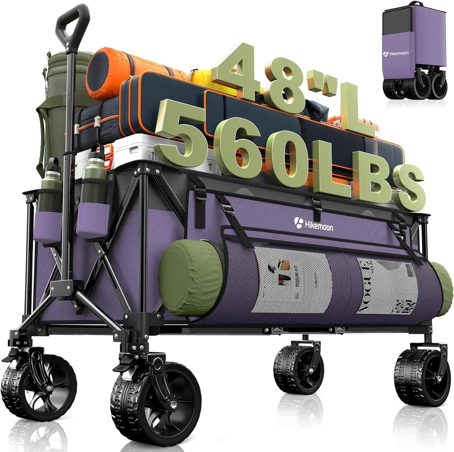 Special HIKEMOON 48″ Extra Large Collapsible Wagon with Big Wheels, 300L Black, 560LBS Heavy Duty - Image 2