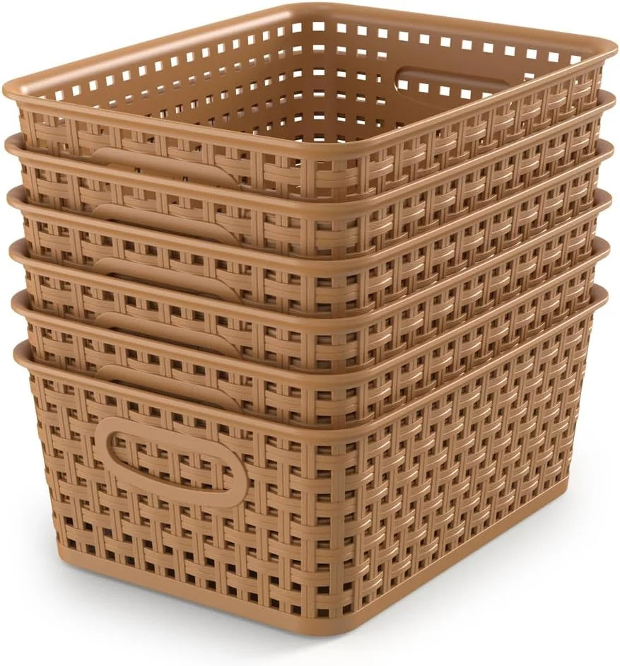 Special Woven Plastic Storage Baskets, 6 Pack White Weave Bins Organizer, 10.1 x 7.55 x 4.1 - Image 8