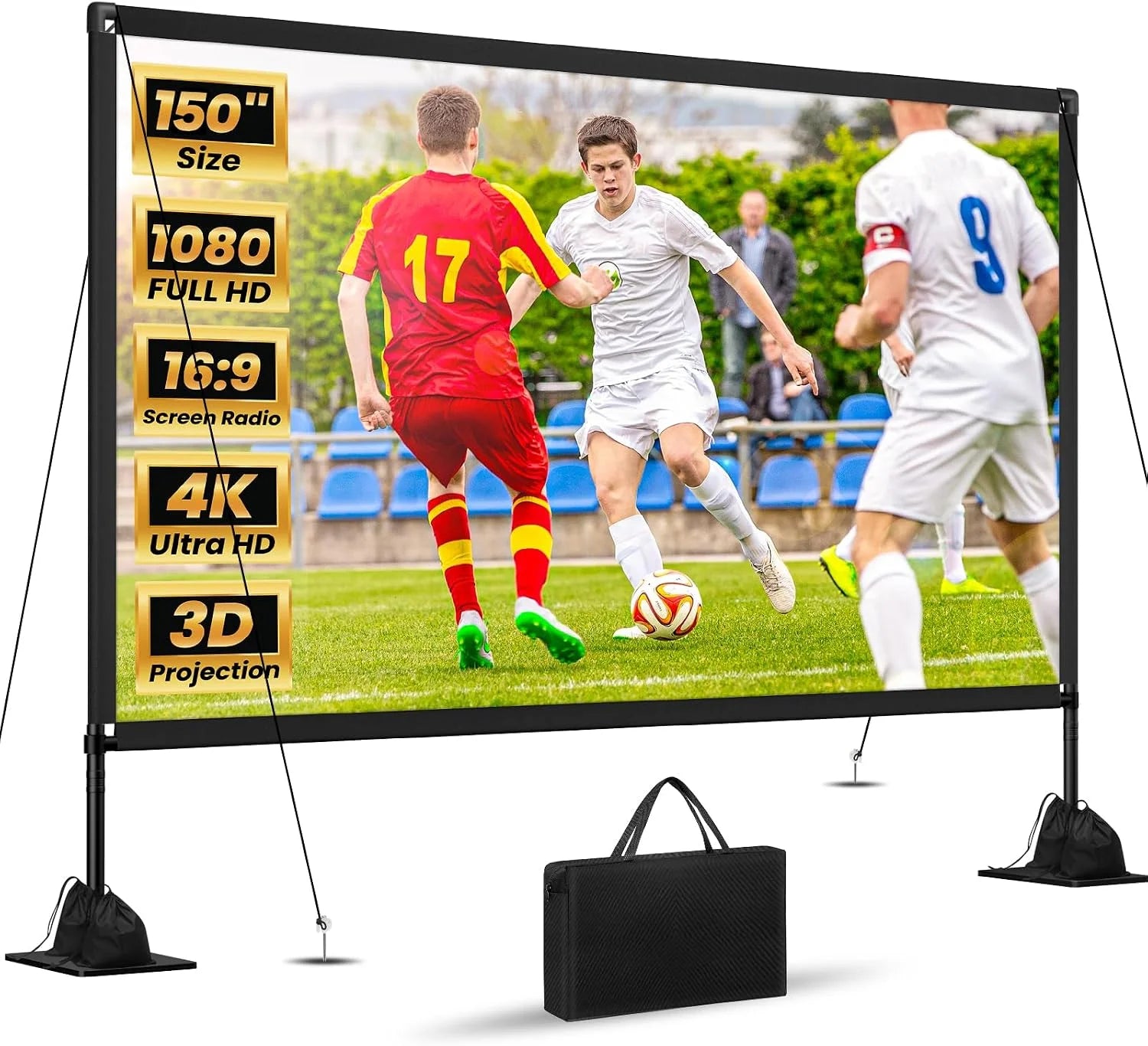 Special Projector Screen with Stand: Portable Projector Screen Outdoor Indoor Front/Rear16: 9 4K HD with Carry Bag