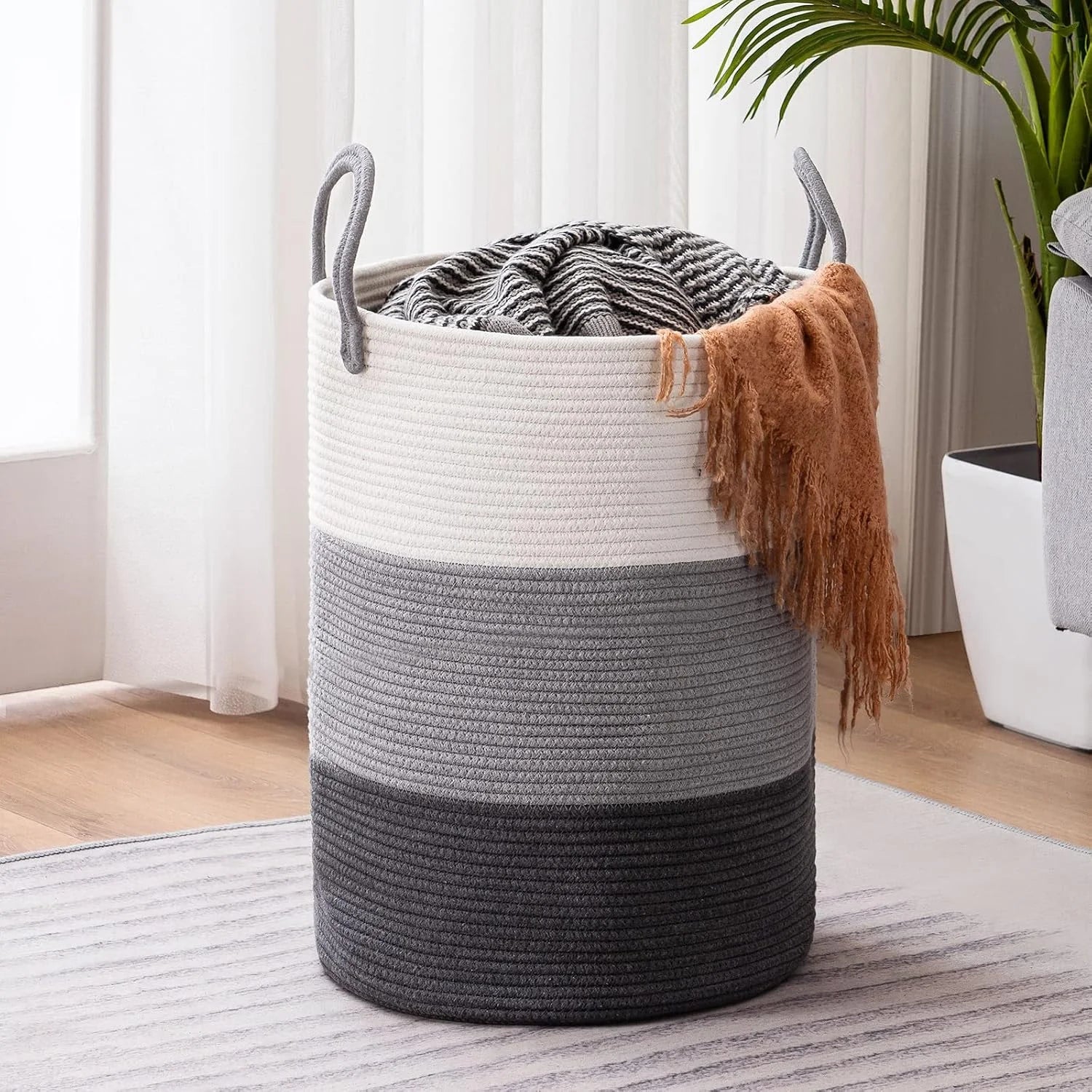 Special YOUDENOVA Jute Rope Laundry Hamper Basket, 58L Blanket Basket for Nursery, Large Woven Laundry Hamper with Sturdy - Image 3