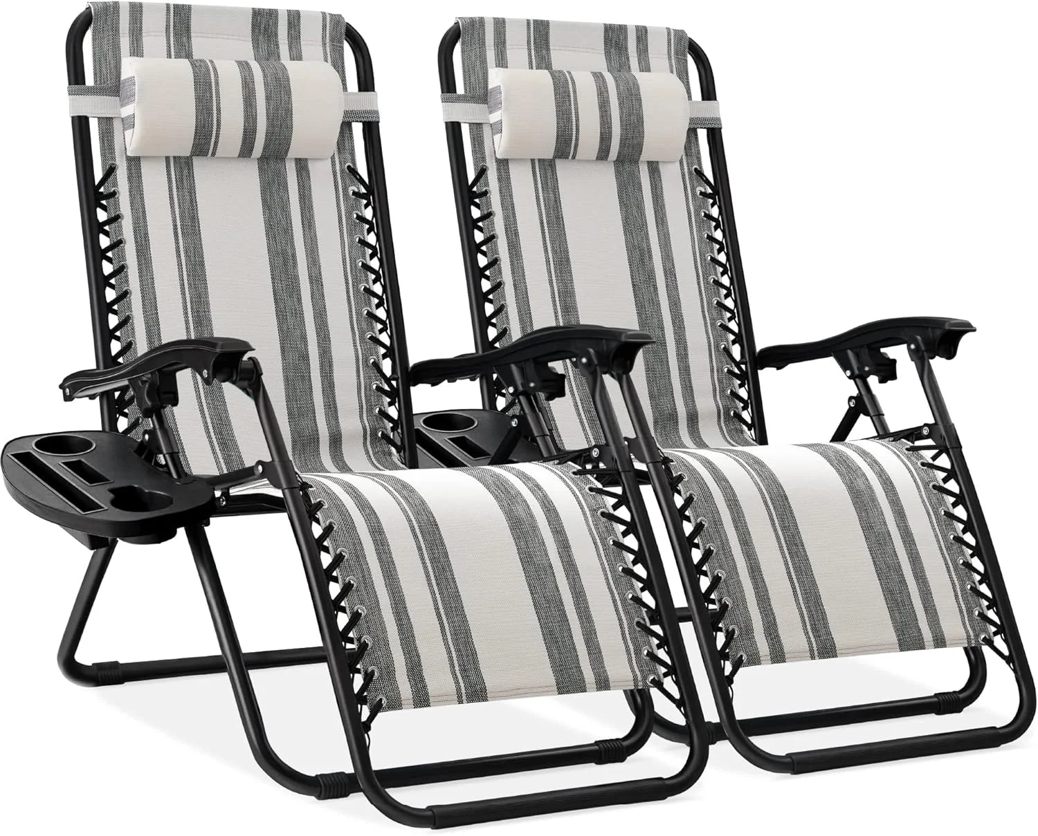Special Best Choice Products Set of 2 Adjustable Steel Mesh Zero Gravity Lounge Chair Recliners w/Pillows and Cup Holder Trays - Image 6