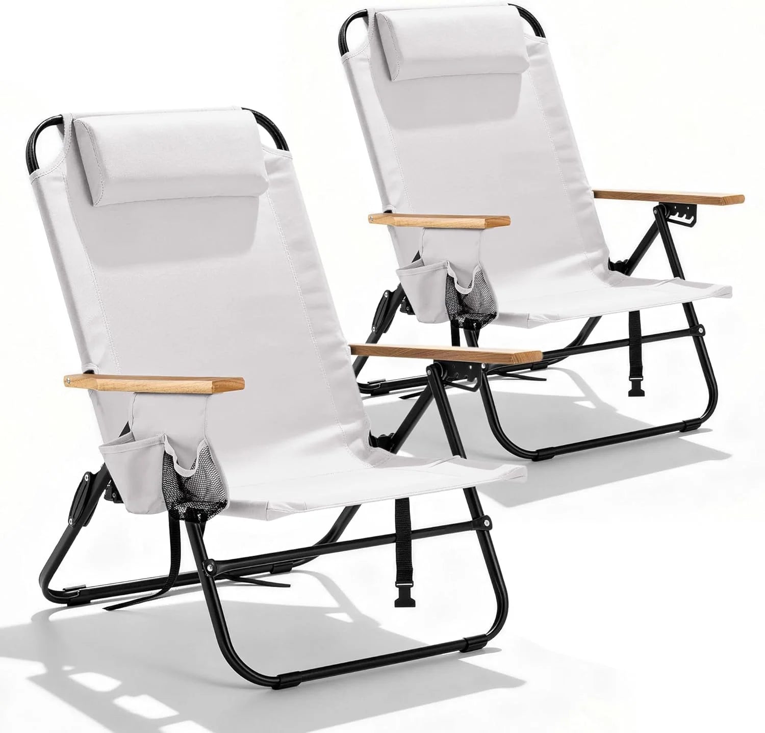 Special Canpsky 2 Pack Premium 5-Position Reclining Camping Chair, Portable Folding Lightweight Outdoor Chair with Wooden - Image 4