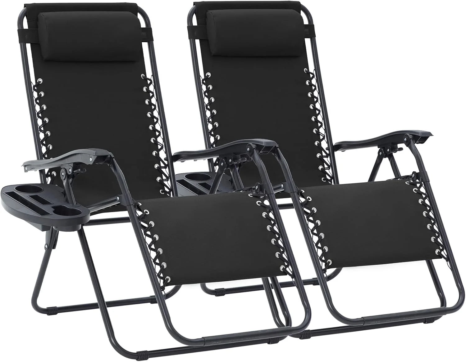Special JEAREY Zero Gravity Lounge Chairs Set of 2, Adjustable Steel Mesh Recliners with Pillows and Cup Holder Trays for Patio - Image 3