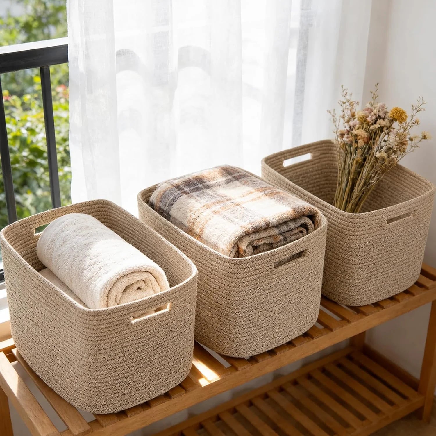 Special 3 Pack Woven Baskets,Storage Baskets for Shelves with Handles, 13.5×11×9.5,Closet Baskets,Gift Basket,Nursery - Image 4