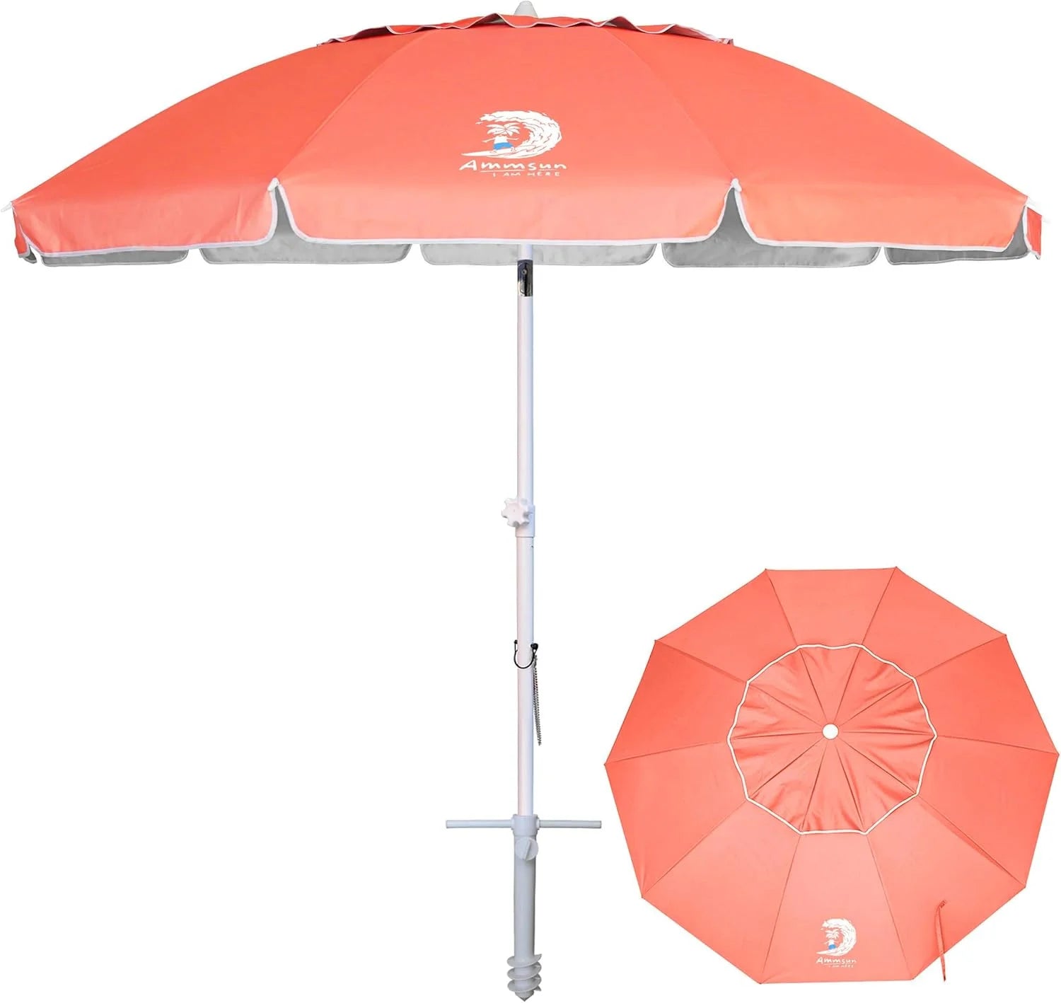 Special AMMSUN 8 Feet Large Beach Umbrella with Sand Anchor Heavy Duty High Wind Portable Outdoor Umbrellas UV 50+ Protection - Image 2