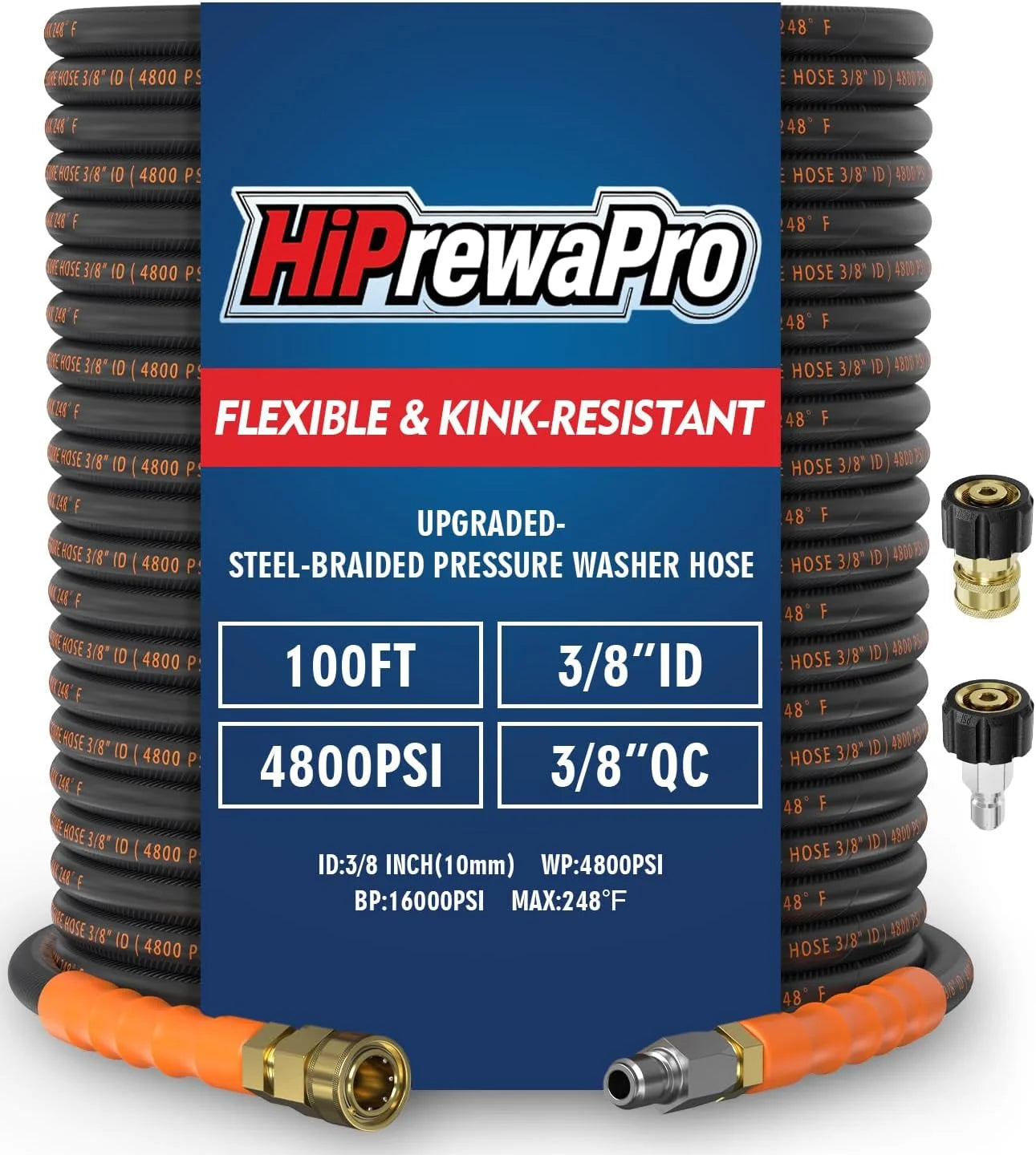 Special 3/8 ID Pressure Washer Hose 50 ft, 4800 PSI Steel-Braided & Durable, Power Washer Hose with Swivel Quick - Image 6