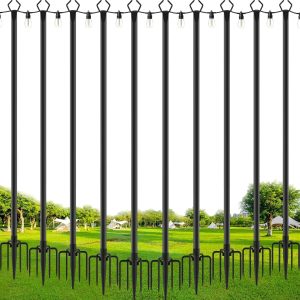 Special 4 Pack String Light Poles, 10 Ft Metal Poles with Fork for Outdoor String Lights