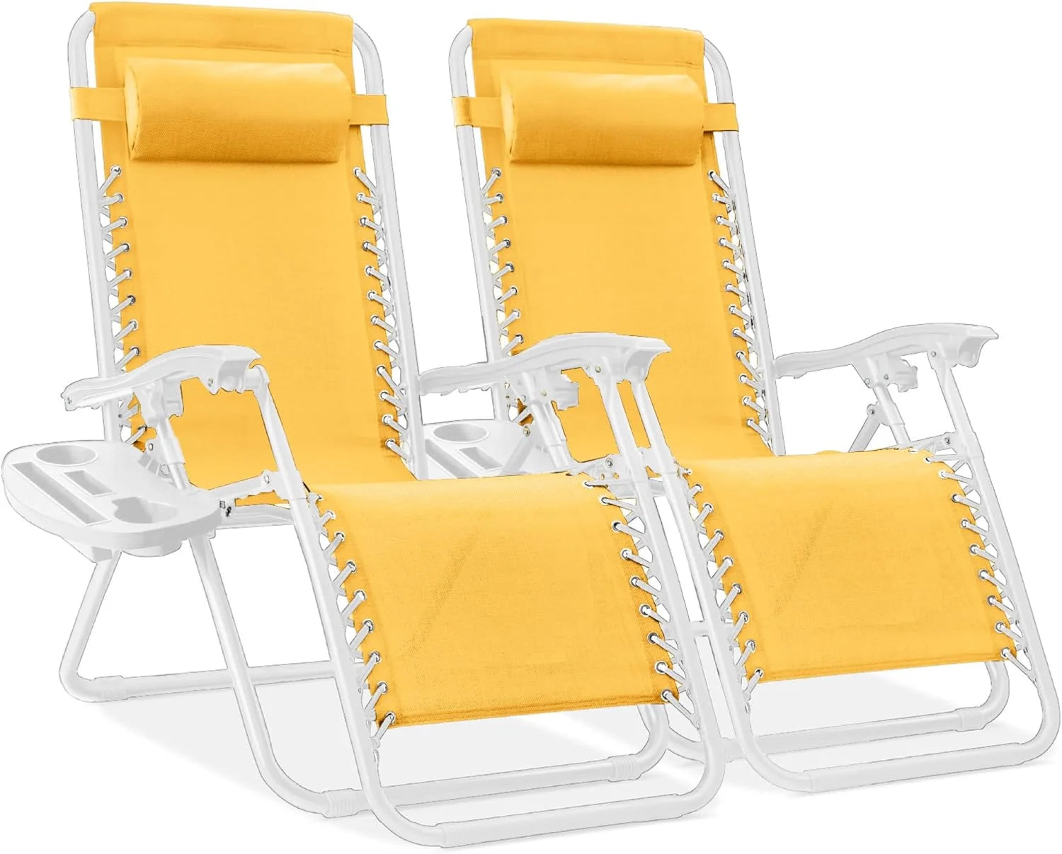 Special Best Choice Products Set of 2 Adjustable Steel Mesh Zero Gravity Lounge Chair Recliners w/Pillows and Cup Holder Trays - Image 22
