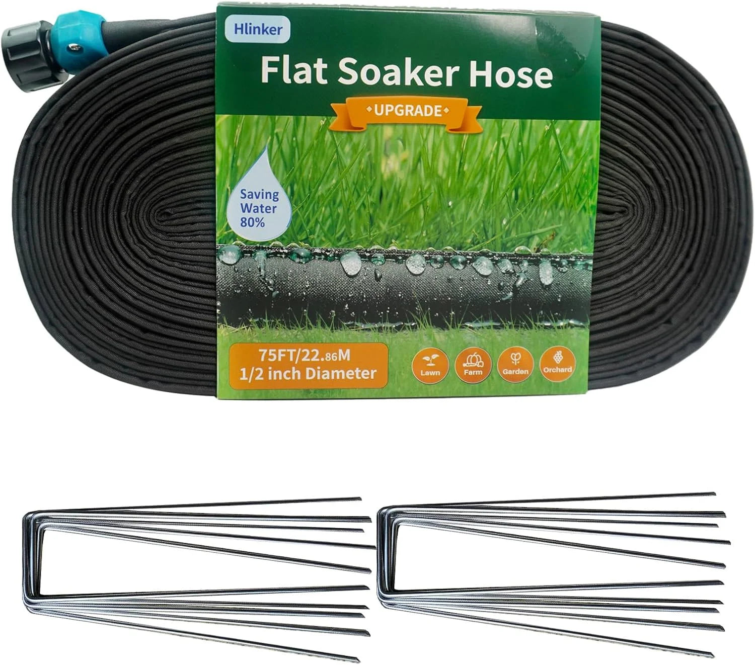 Special Hlinker 2026 Flat Soaker Hose 200 ft (50ft 4Packs) with Stake for Garden, Linkable Drip Hose Diy Automates Garden - Image 7