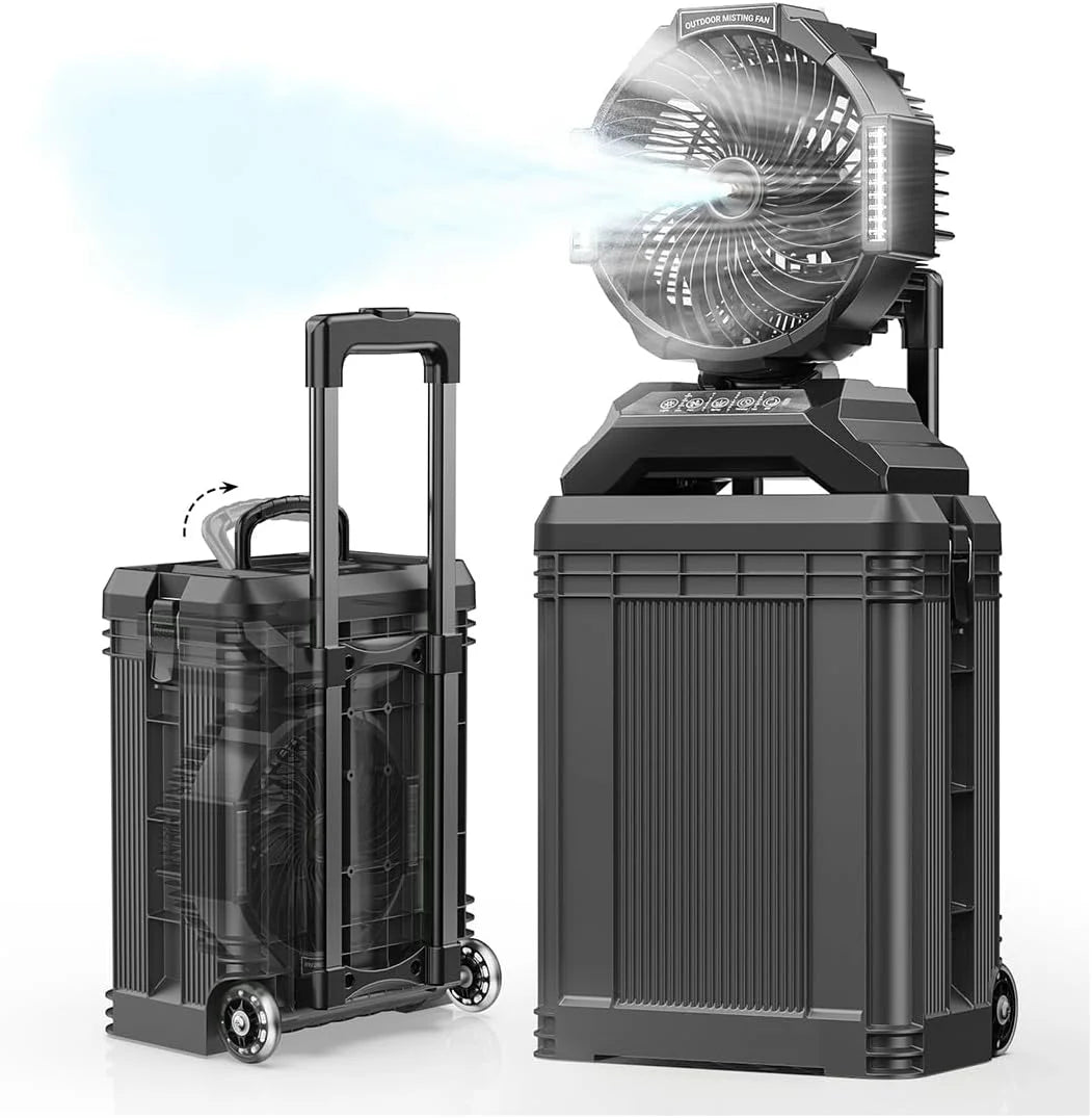 Special 4 Gal Large Misting Bucket Fan Portable, 40000mAh Rechargeable Mister Fan with Retractable Handle