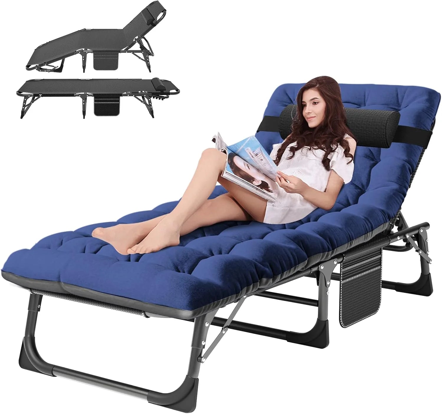 Special Heavy Duty Tanning Chair, Outdoor 5-Position Folding Chaise Lounge Chair with Pad, Portable Beach Lounge Chair - Image 10