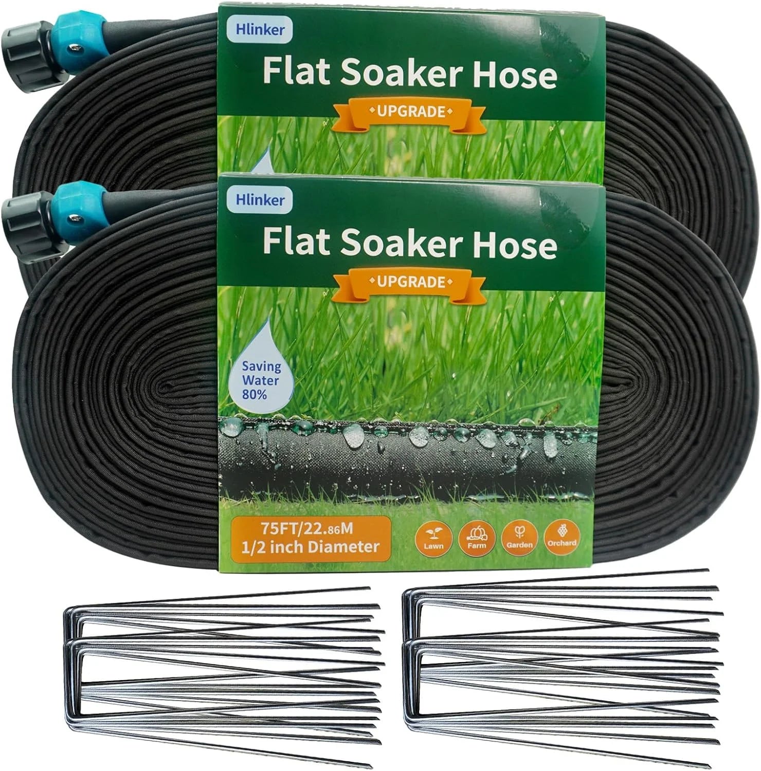 Special Hlinker 2026 Flat Soaker Hose 200 ft (50ft 4Packs) with Stake for Garden, Linkable Drip Hose Diy Automates Garden - Image 5