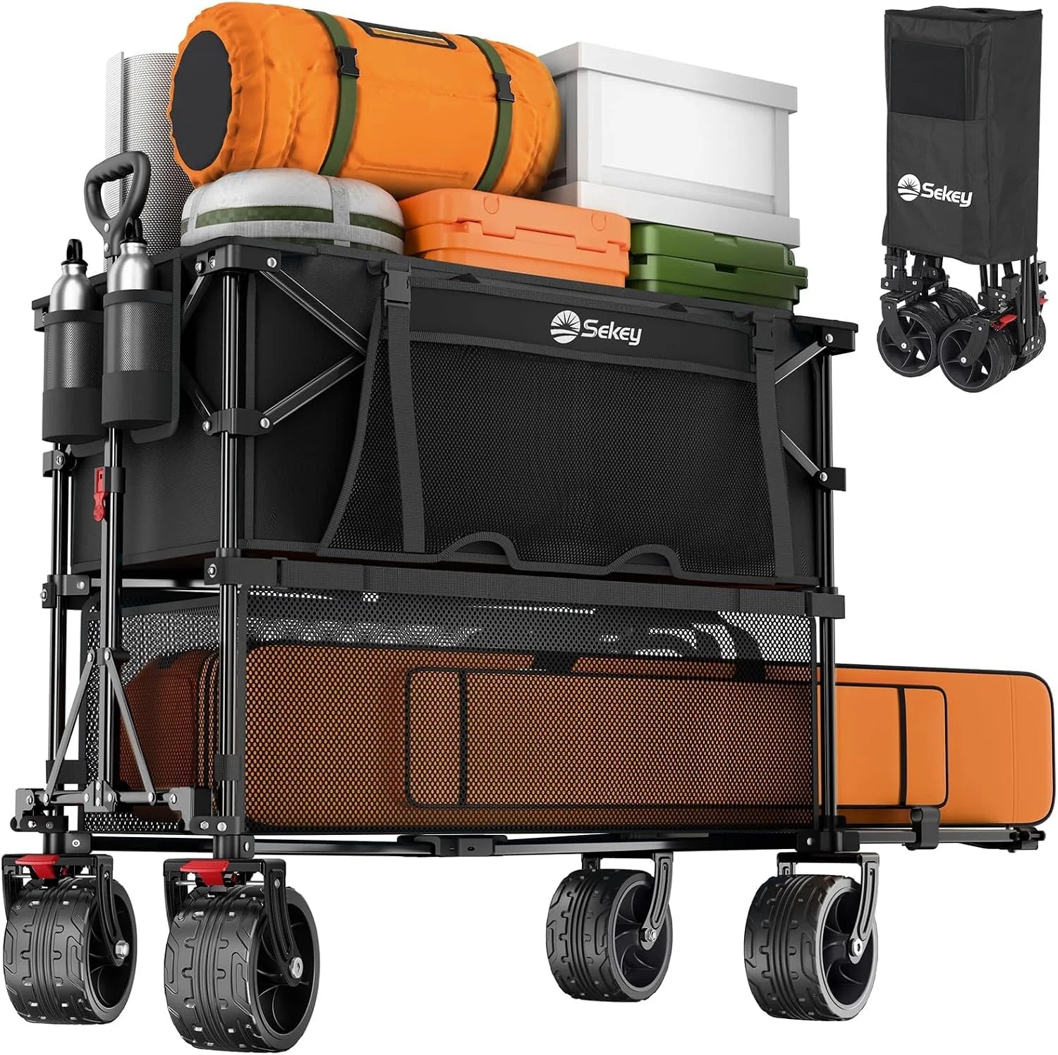 Special Sekey 500LBS Heavy Duty Double Decker Wagon with Extender, 400L Large Capacity Collapsible Garden Cart Fits 10×10 Canopy