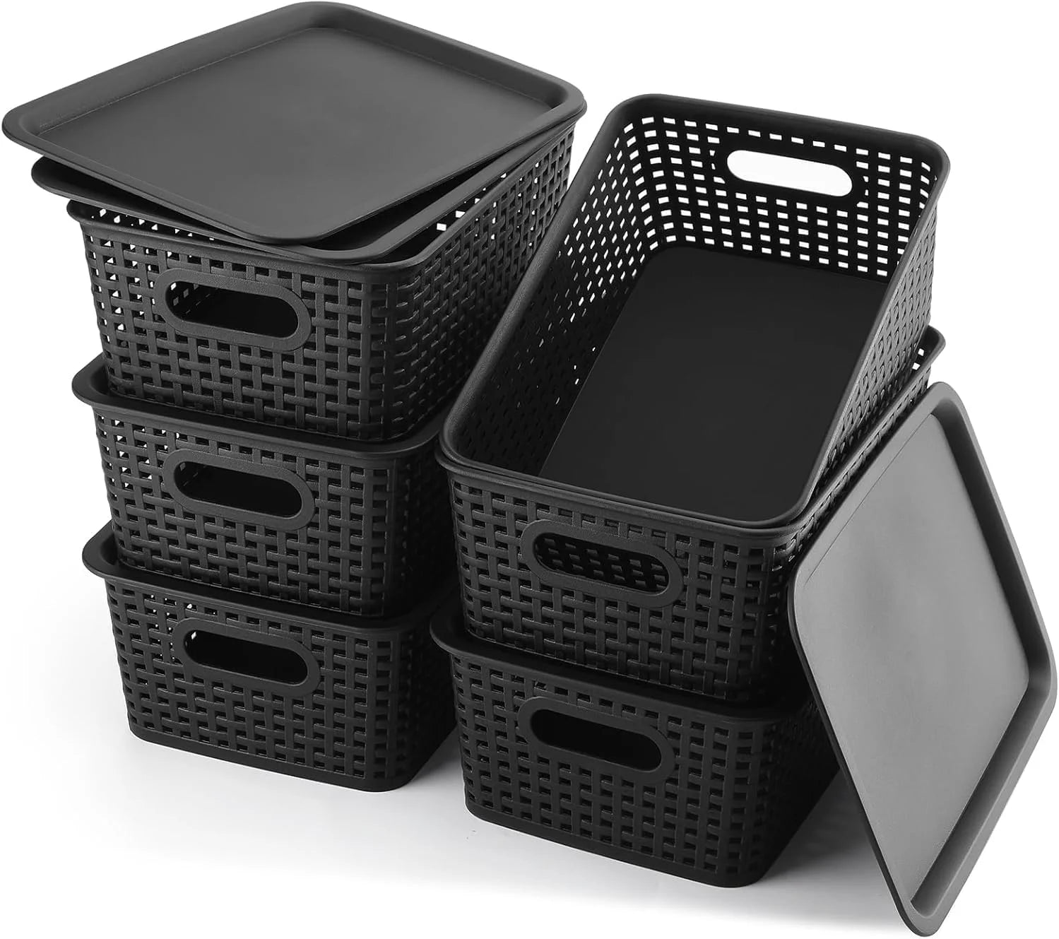 Special Plastic Storage Baskets 6 Pack Sturdy Storage Organizer Basket Woven Plastic Storage Bins - Image 2