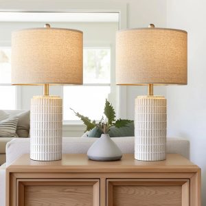 Special PoKat 23″ Bedside Table Lamp for Bedroom Nightstands, White Modern Bedroom Lamp