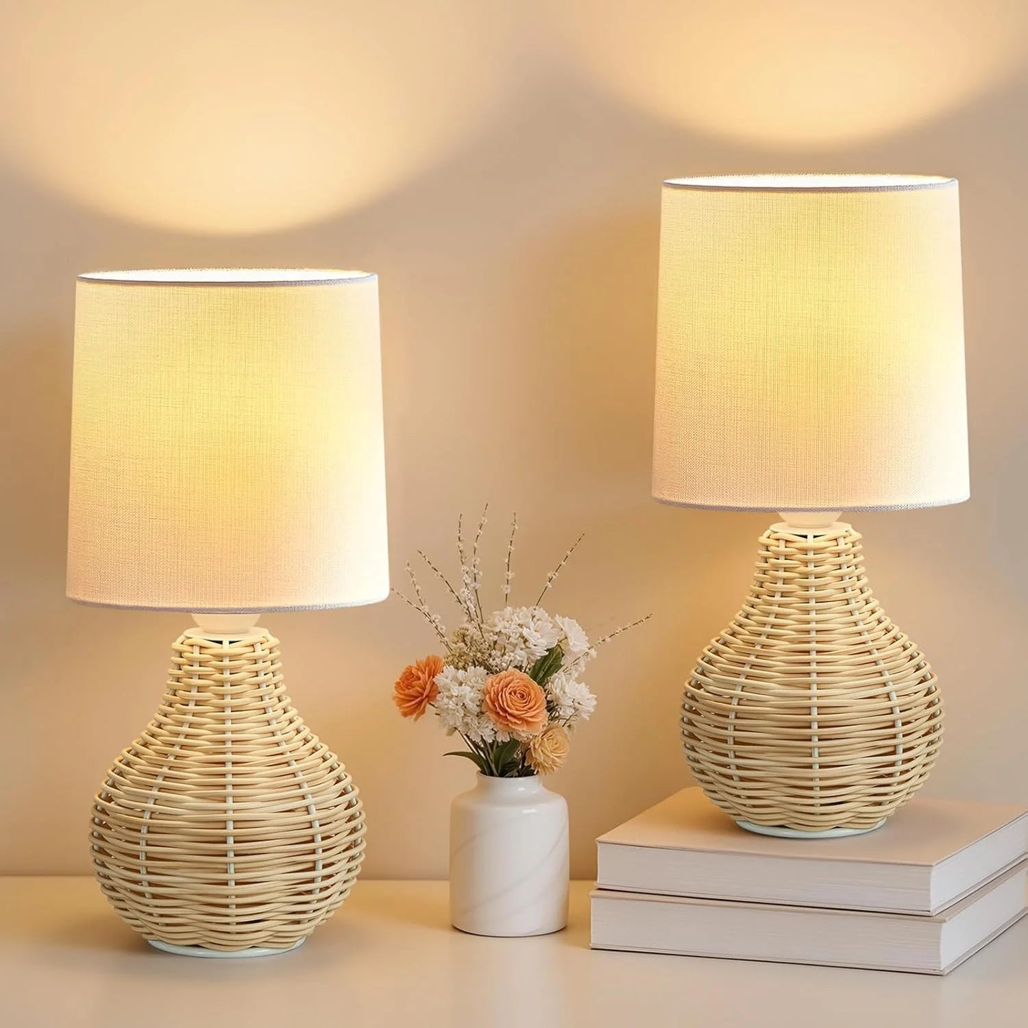 Special EJIAXIN Table Lamps Set of 2-13.5 Small Boho Lamp, Farmhouse Rustic Ceramic Table Lamp for Bedroom - Image 5
