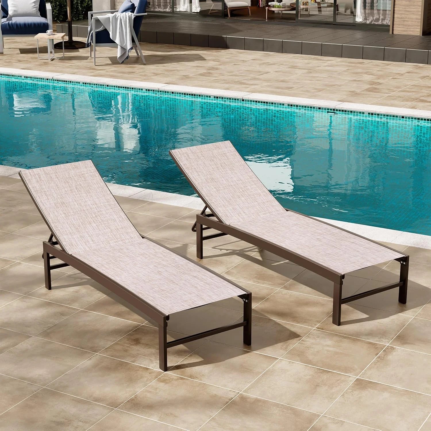 Special Products Lounge Chair Outdoor Set of 2, Metal Pool Chaise Lounge Chairs, Adjustable Five-Position Tanning - Image 2