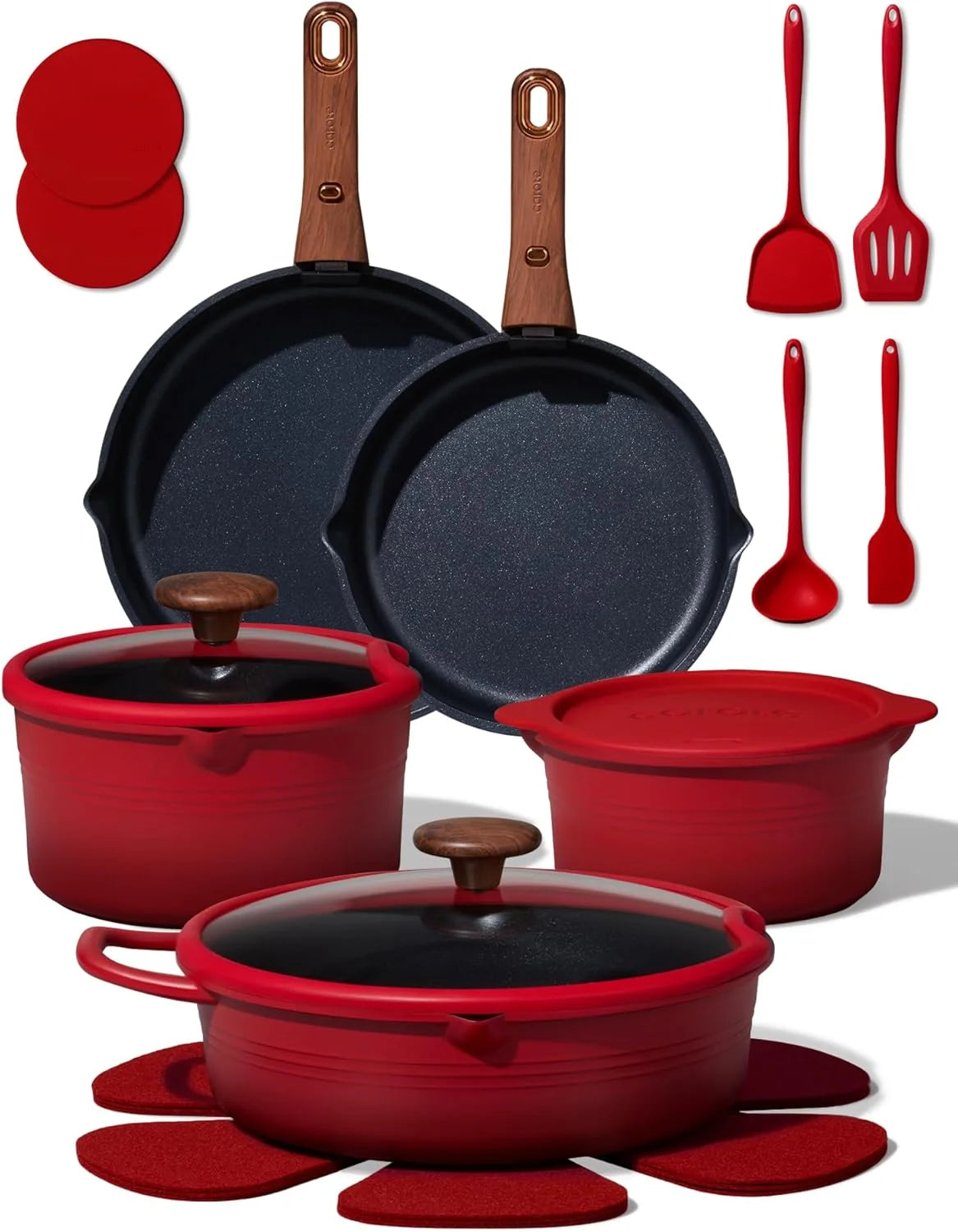 Special CAROTE 20pcs Titanium Cookware Set, Pots and Pans Set Detachable Handle