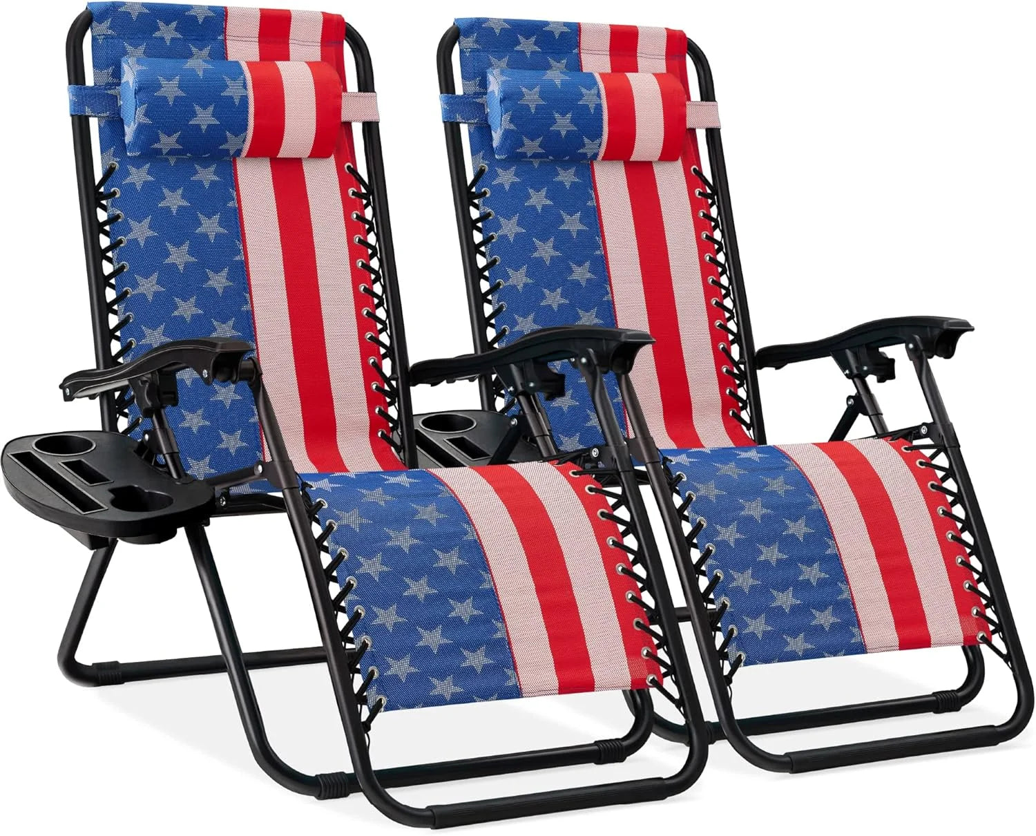 Special Best Choice Products Set of 2 Adjustable Steel Mesh Zero Gravity Lounge Chair Recliners w/Pillows and Cup Holder Trays - Image 25