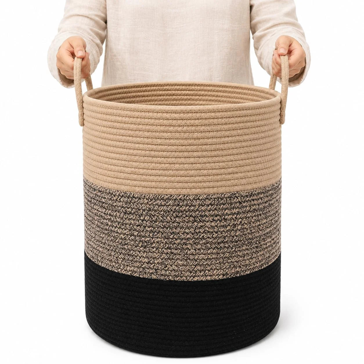 Special OrganiHaus Round Toy Basket & Blanket Basket, Cotton Rope 20×13, Full Honey, Round Cotton Rope Basket, 20×13 - Image 25