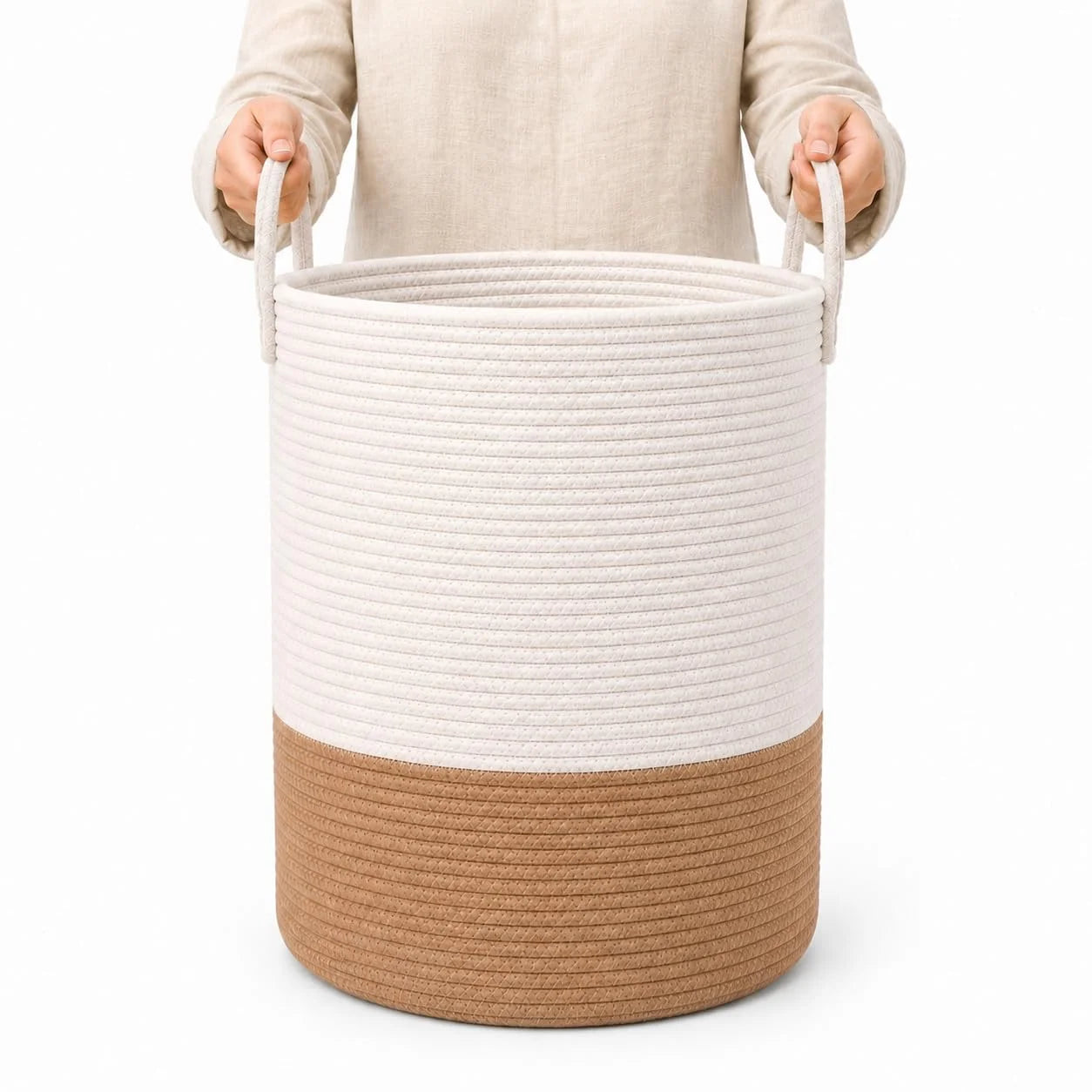 Special OrganiHaus Round Toy Basket & Blanket Basket, Cotton Rope 20×13, Full Honey, Round Cotton Rope Basket, 20×13 - Image 26