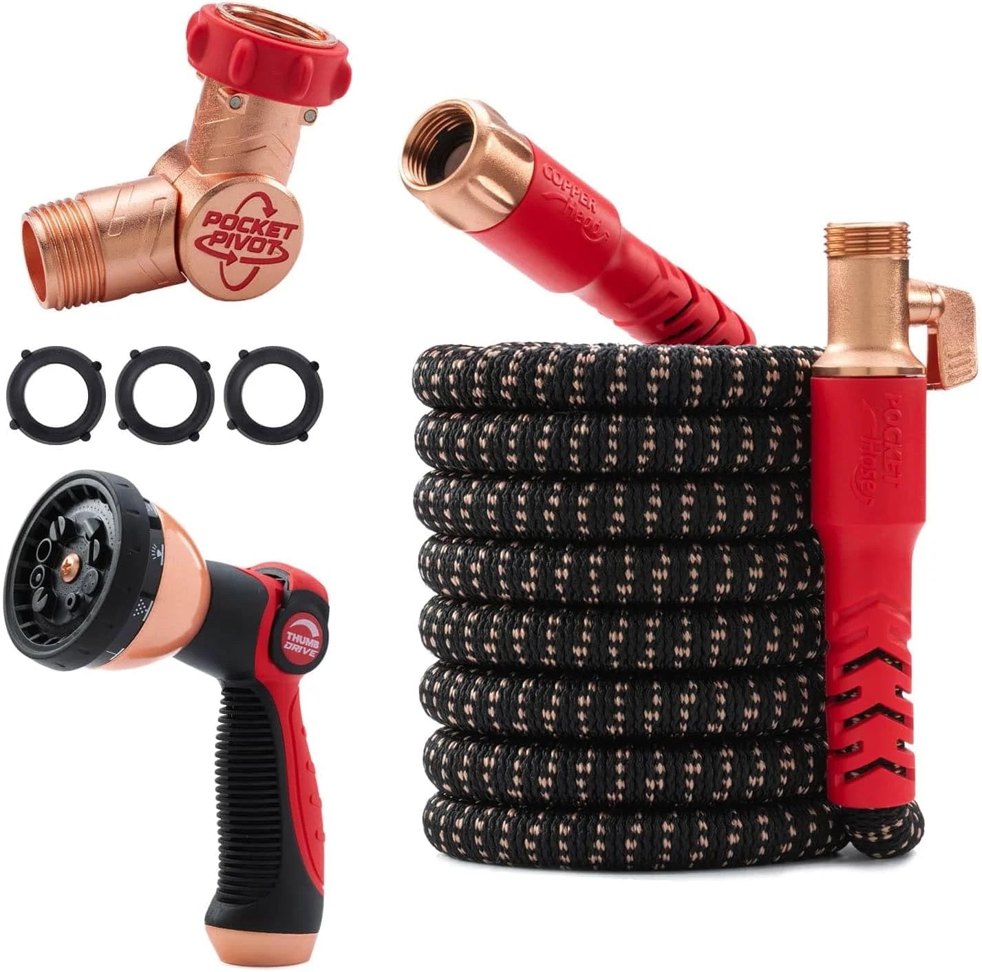 Special Hose 50 FT Copper Head Expandable Garden Hose, As Seen on TV, 360° swiveling pocket pivot connector