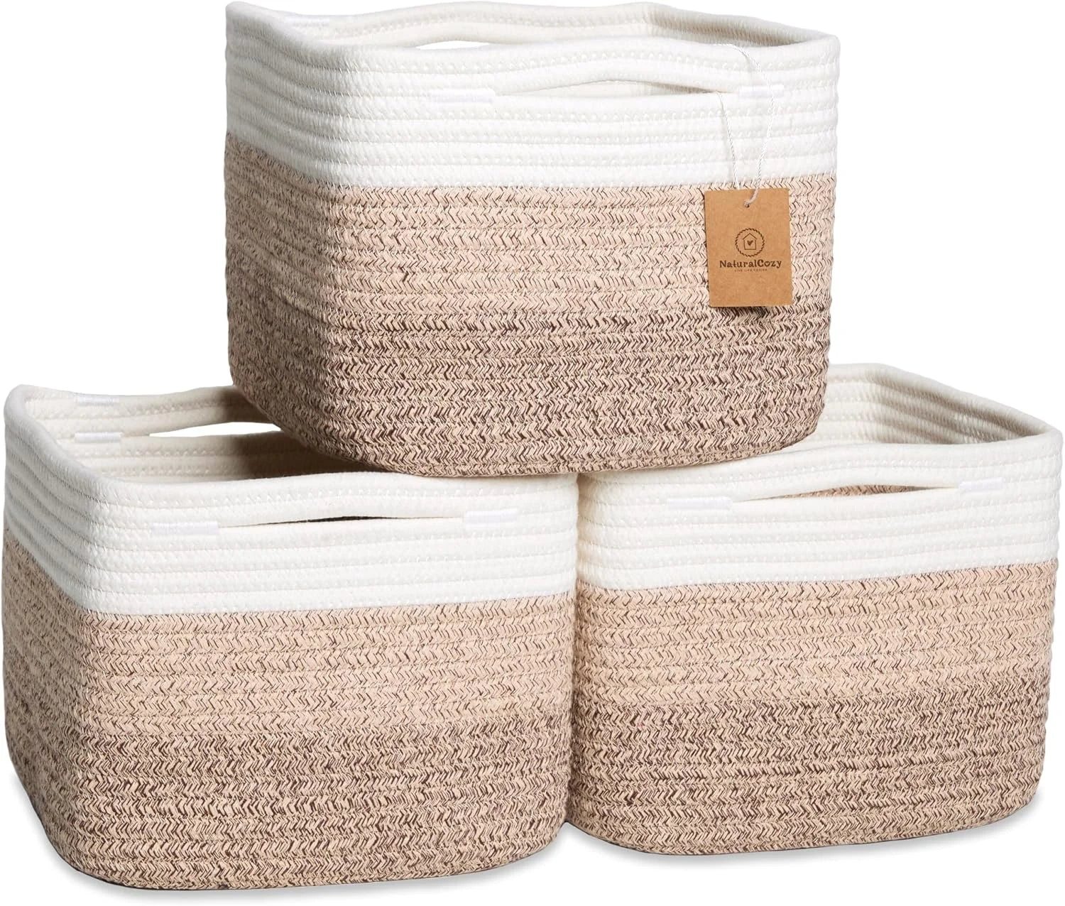 Special NaturalCozy Storage Cubes 9”x9”x7”Cotton Rope Woven Baskets for Organizing 3-Pack, 9 Inch Cube Storage Bin, Small - Image 5