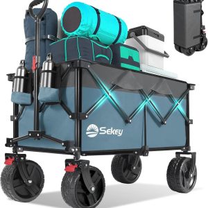 Special Sekey 220L Wagons Carts Foldable with Big All-Terrian Beach Wheels, Collapsible Heavy DutyWagon with Cup Holders