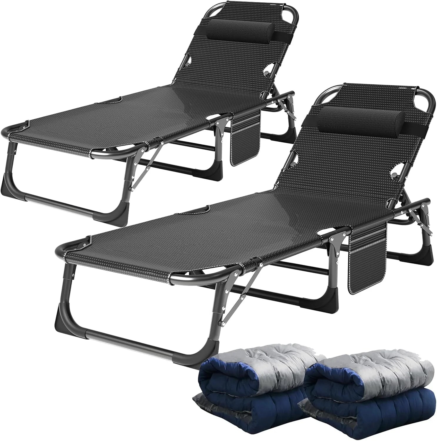 Special Heavy Duty Tanning Chair, Outdoor 5-Position Folding Chaise Lounge Chair with Pad, Portable Beach Lounge Chair - Image 4