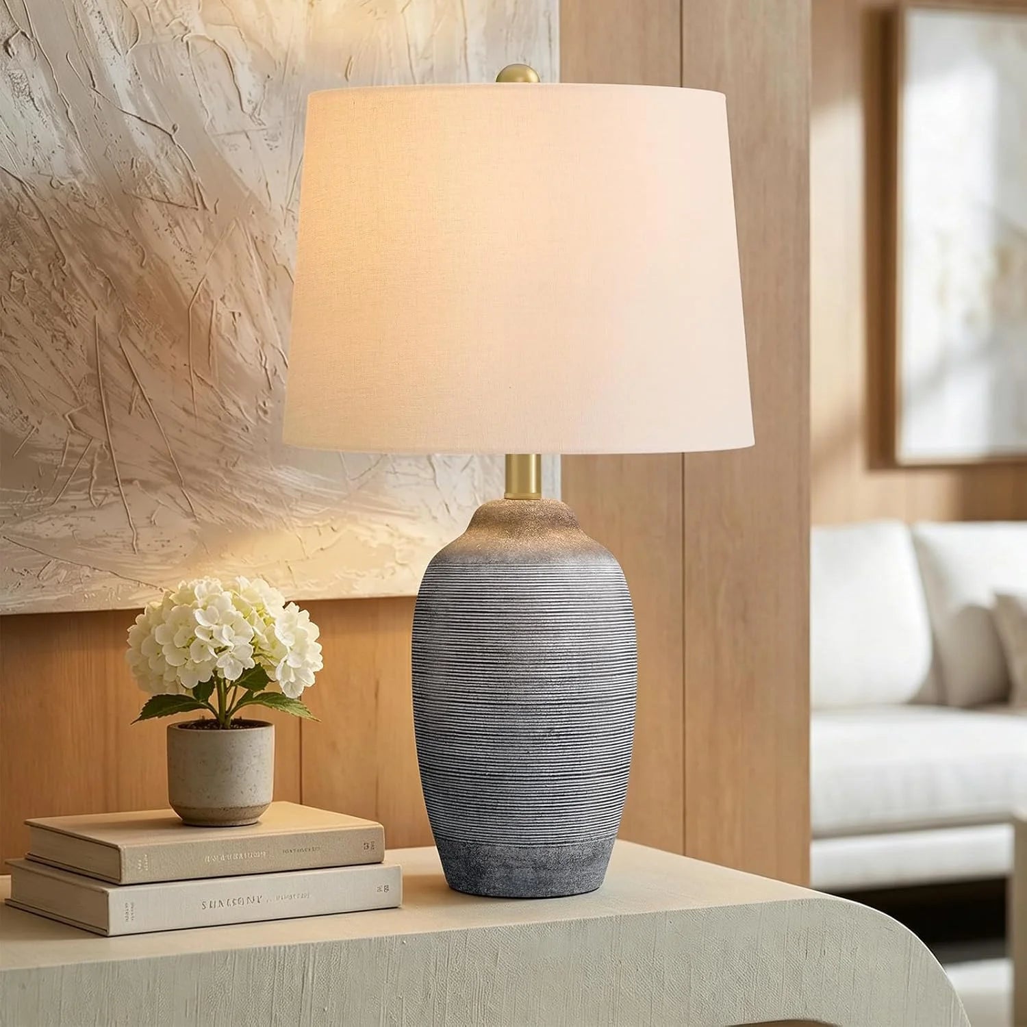 Special 24.5 Vintage Ceramic Table Lamp Single-Rustic Boho Accent Nightstand Lamps - Image 4