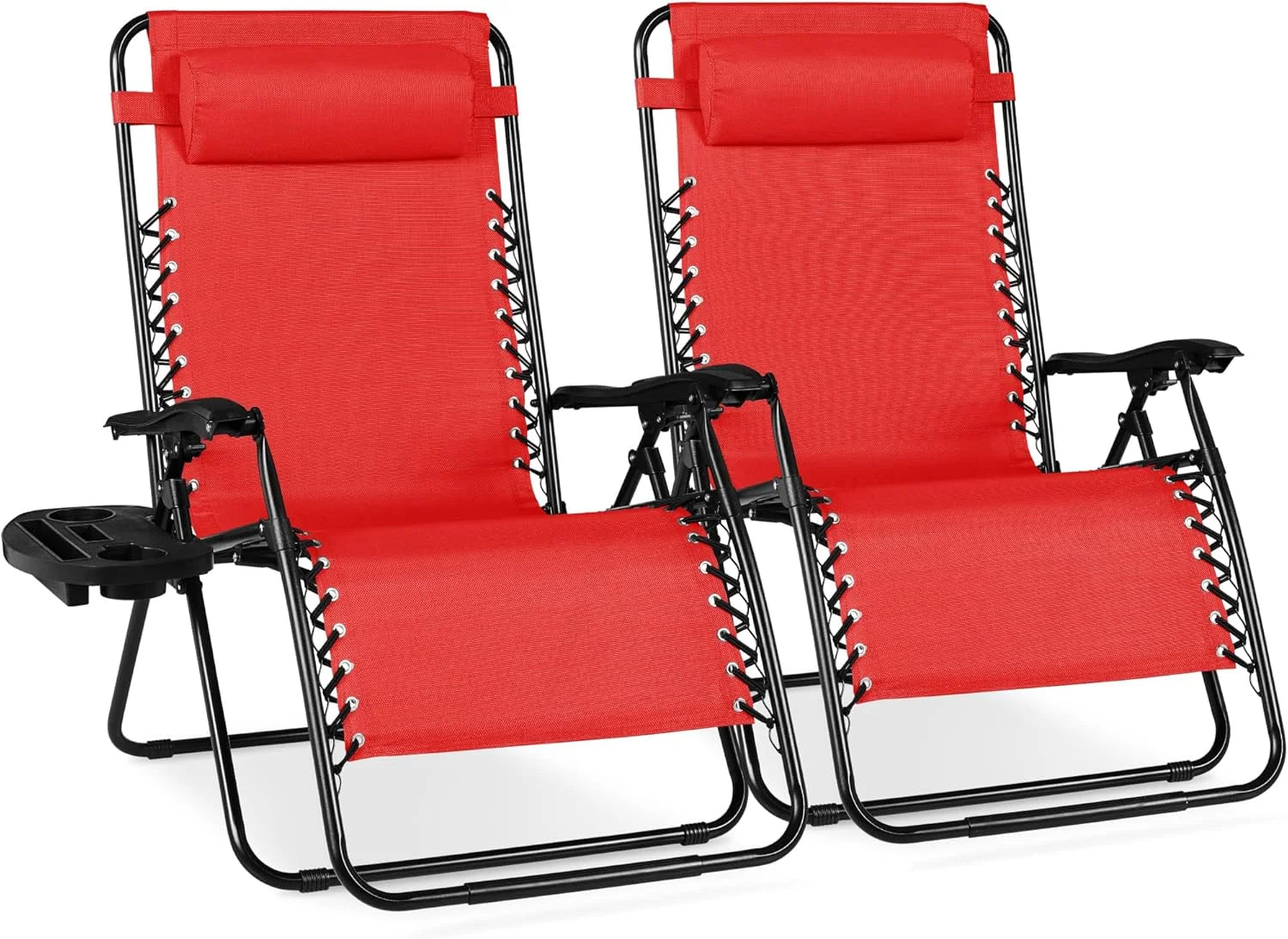 Special Best Choice Products Set of 2 Adjustable Steel Mesh Zero Gravity Lounge Chair Recliners w/Pillows and Cup Holder Trays - Image 35