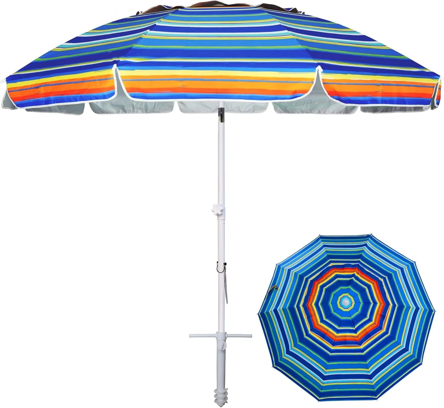 Special AMMSUN 8 Feet Large Beach Umbrella with Sand Anchor Heavy Duty High Wind Portable Outdoor Umbrellas UV 50+ Protection - Image 8