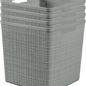 Special Curver Set of 4 Large Cube 17L Jute Decorative Plastic Organization and Storage Baskets, Perfect Bins for Home