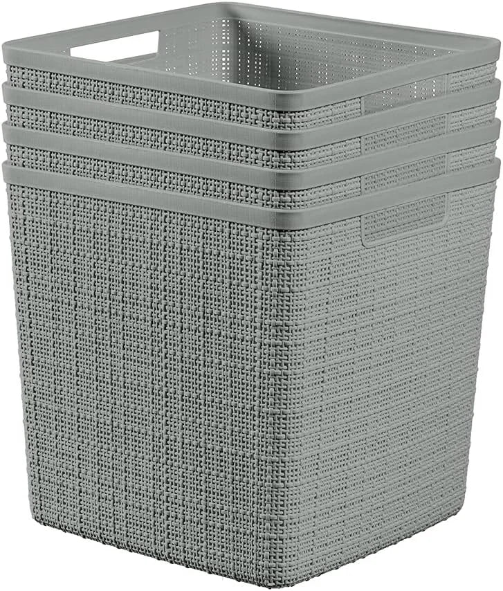 Special Curver Set of 4 Large Cube 17L Jute Decorative Plastic Organization and Storage Baskets, Perfect Bins for Home