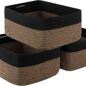 Special Baskets for Organizing 3 Pack, Woven Baskets for Shelves, Closet Organizer Bins with Handle, Empty Gift