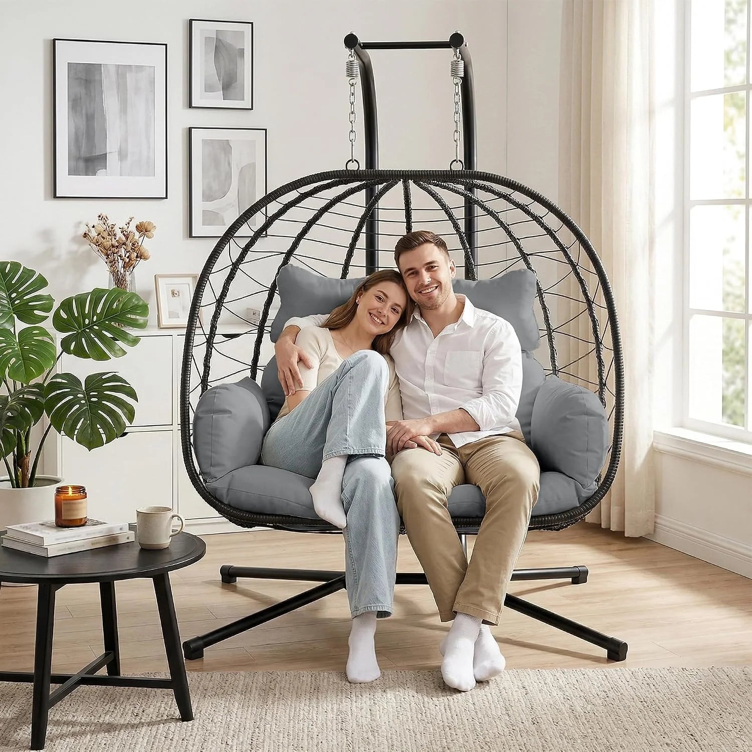 Special Bifanuo Double Hanging Egg Chair with Stand - Image 5